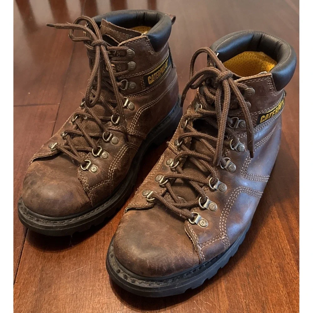 CAT Caterpillar Silverton P73237 Men 10.5 M Brown Leather Work Boots Slip Resist
